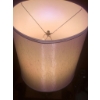 Image 4 : Table Lamp With Amber Glass Base, Ornate Metal Foot, and Cream Fabric Shade