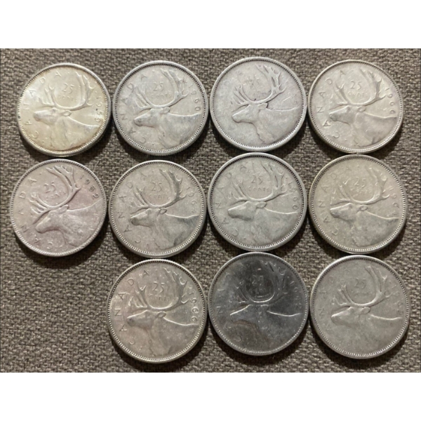 Canadian 25-cent Pieces 80% Silver 64.13 Grams
