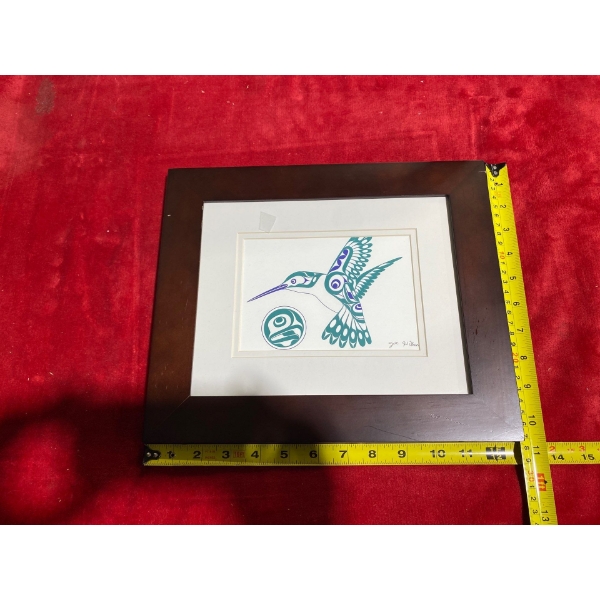 "Hummingbird & Moon" by Coast Salish Artist Joe Wilson (9" x 7.5" Inches Before Frame)
