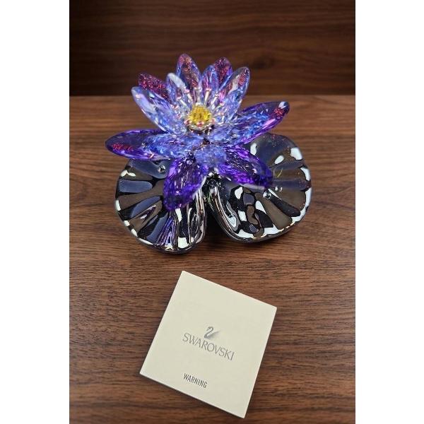 Swarovski Crystal Purple Lotus Flower Figurine with Original Box