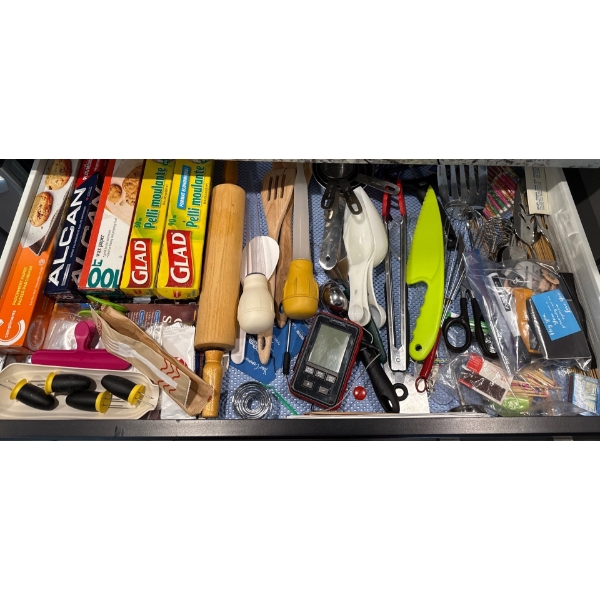 Collection Of Kitchen Utensils- Glad Cling Wrap Alcan Tin Foil & More