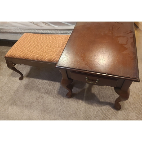 Wooden Side Table w Drawer 21 w 26 d 21 1/2 h & Bench