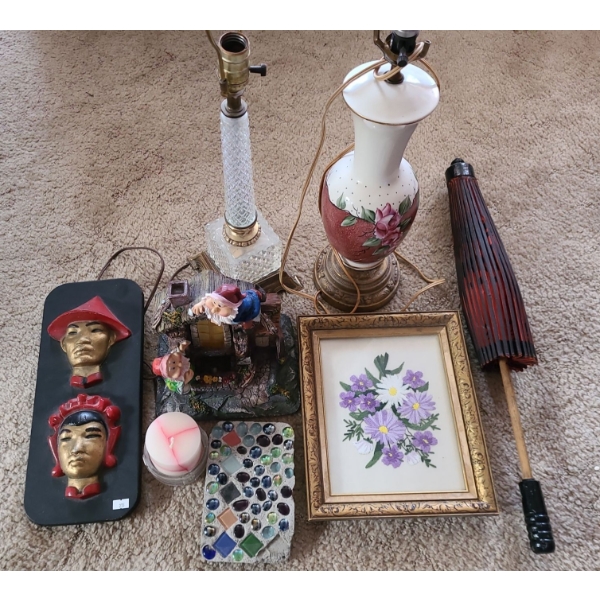 Pair of Lamps- Lamp w/ Flowers 19 T, Decorative Umbrella 26 T and More!