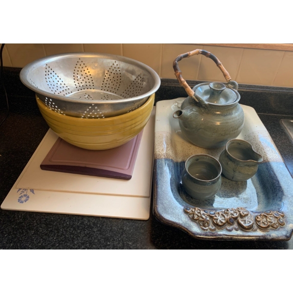 Stoneware Tea Set - Teapot Tray & Tea Cups