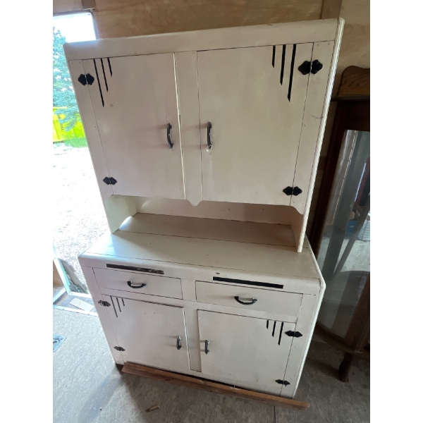 White Vintage Kitchen Two Piece China Hutch 