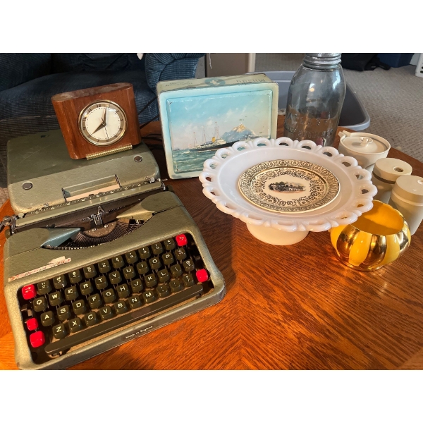 Typewriter from British typewriter Limited vintage serving tray and Tupperware along with a very coo