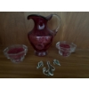 Image 1 : Ruby Red Glass Pitcher, Crystal Candle Holders, & Vintage Jewelry Set