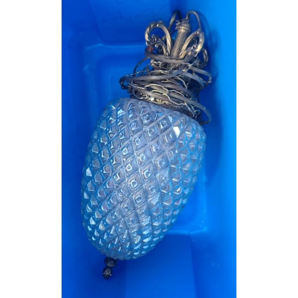 Vintage Ceiling Light Fixture- Clear Shade, 21 T Shade  (Photographed in Blue Colored Bin) 