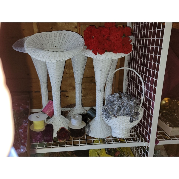 3 Ft Tall Decorative Wicker Vases / Baskets w/ Artificial Blooms & More