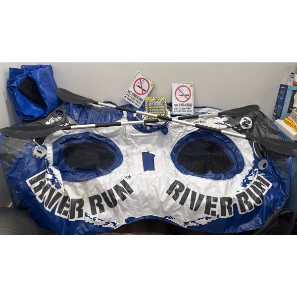 New Intex River Run II Inflatable Two Person Floating Tube w/ Built In Cooler 