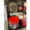 Image 2 : large collection of vintage tins cracker jack seal wax tea, coffee, Palmer beans, and two brass orna