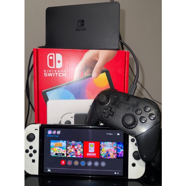 Nintendo Switch-OLED Model Console w/Three Games- Luigi's Mansion, Animal Crossing+MarioCart8 De