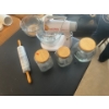 Image 1 : Sunbeam Mixer, Canisters with wood top, Glass Bowls, Marble Rolling Pin.
