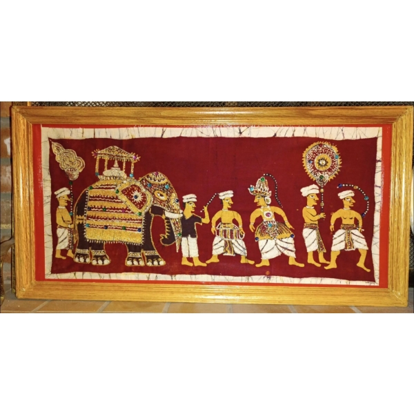 Traditional Festive Elephant Parade Textile Wall Hanging  26" x 12"tall