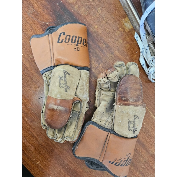Vintage Leather Ice Hockey Skates and Cooper Gloves Set