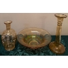 Image 2 : Marigold Carnival Glass Candle Stick & Wide Panel Clambroth Bowl-Imperial Co