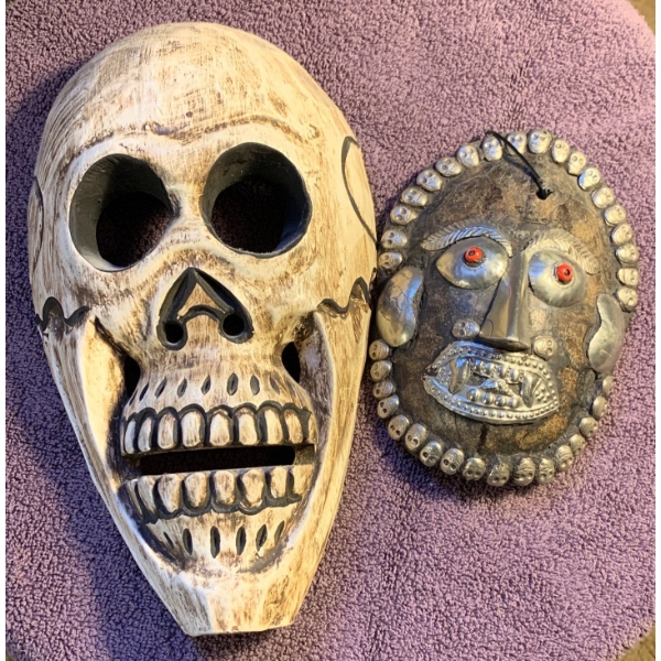 Hand Carved Tibetan Turtle Shell Mask w/ Indonesian Skull Mask 12T