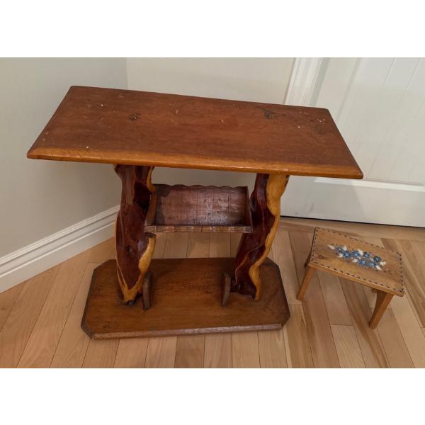 Wood Side Table (26L, 26T) & Stool 