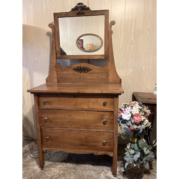  antique dresser with original mirror in amazing condition 64” height 34 length 17”width