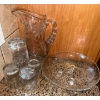 Image 2 : Vintage Pressesd Glass Lemonaid Set w/ Etched Floral & Leaf Patterns  
