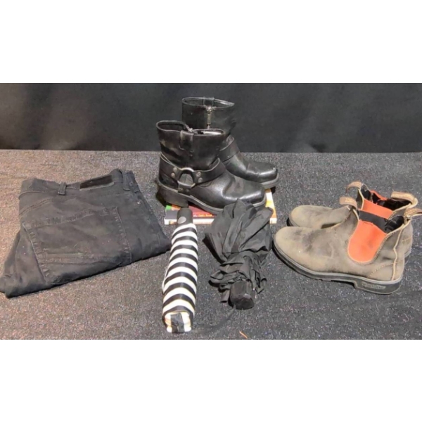 Womens Riding Boots, Jeans, and Umbrellas