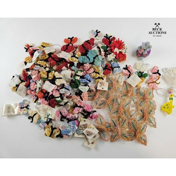 Collection Of Vintage Handmade Crochet Butterfly Hair Clips And Hair Accessories.