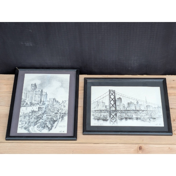 Framed Pen and Ink Drawings by Alex Stern, San Francisco Views
