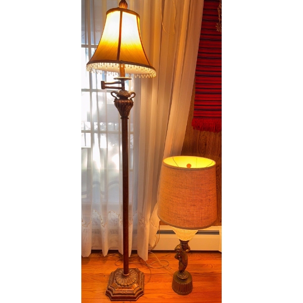 Exquisite Retro Standing Floor Lamp w/ smaller Living Room Lamp with Shades Resin Vertical lamp