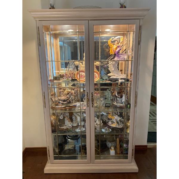 White Oak Cabinet with beveled glass and built in lighting 45W x 15D x77T Contents Not Included
