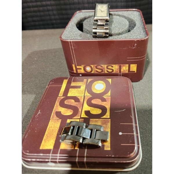 Fossil Brand Rectangular Watch with Original Storage Tin