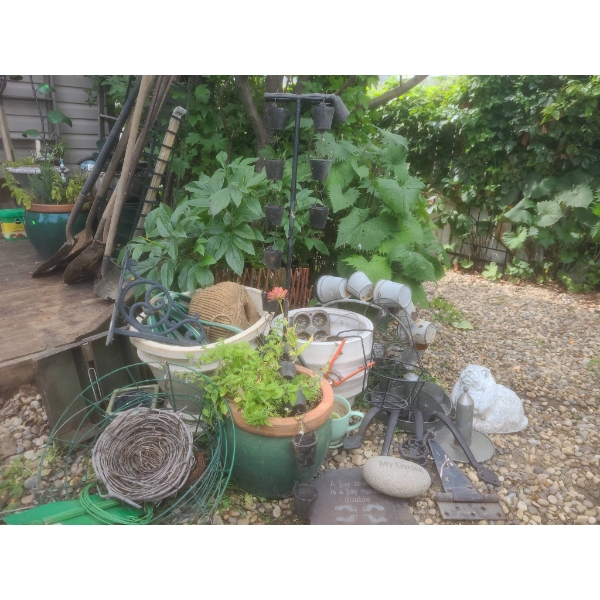 Large Assorted Garden Supplies and Decorative Items Collection