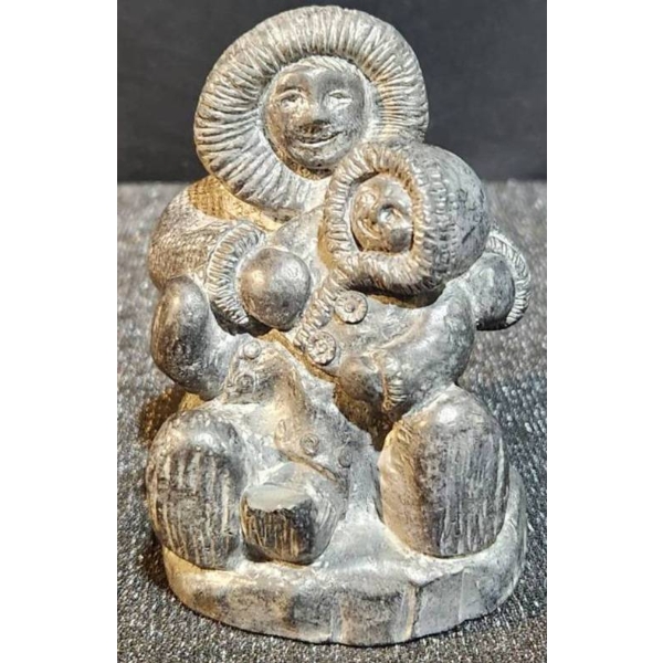 Wolf Designs Soapstone Carving with Inuit Figures, 4 Inches Tall
