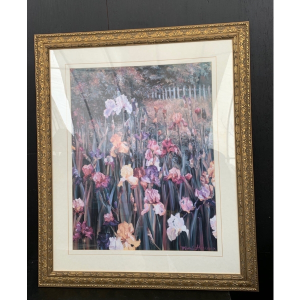 Large Floral Art Print Illegible Signature  - 35x41 