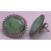 Image 5 : 14k White Gold Studs w/ Jadeite Centre Stone and Surrounding Diamonds - Weighs 12.7g 