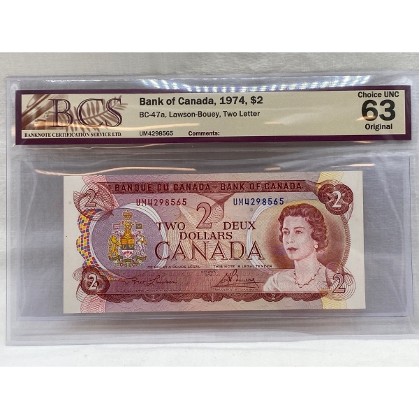 Graded Canadian 1974 $2 Choice UNC Prefix: UM