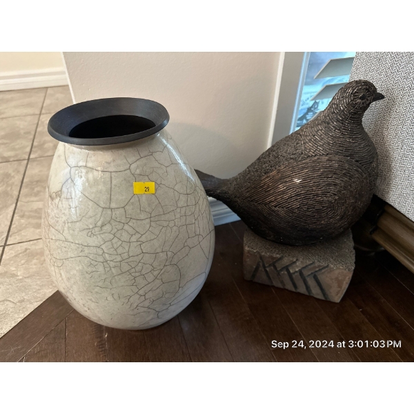 Pottery Hen w/ Vase 13T