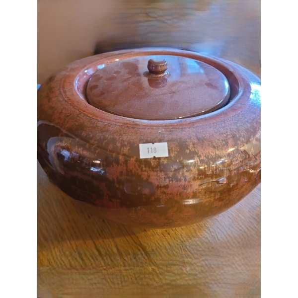 Brown Ceramic Jar w/ Wick to Burn Oil 12" Diameter, 7 T 