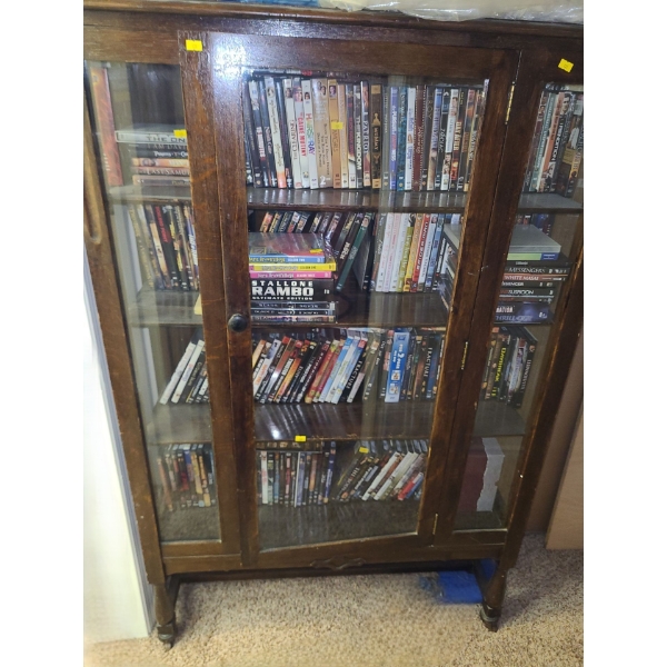 Antique Cabinet w/ 4 Glass Shelves 38 W, 13 D, 60 T (Contents NOT Included, Broken Side Glass)