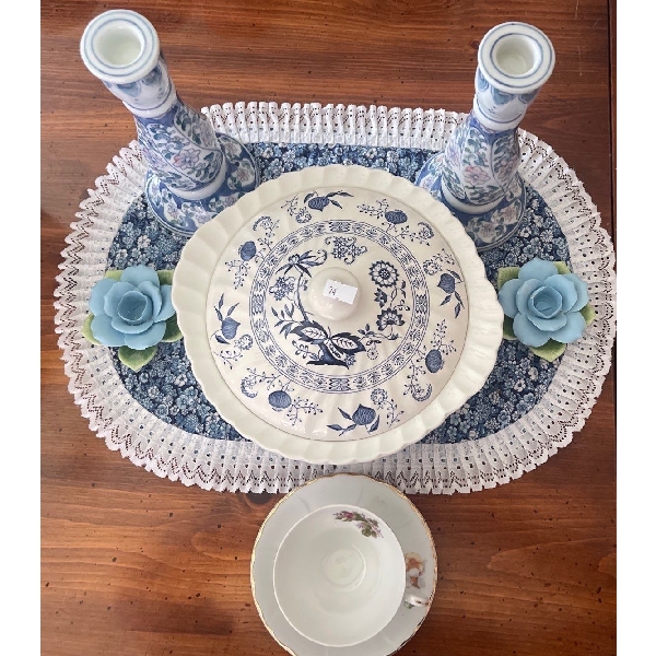 Blue Nordic Johnson Brothers Serving Bowl - Candle Sticks