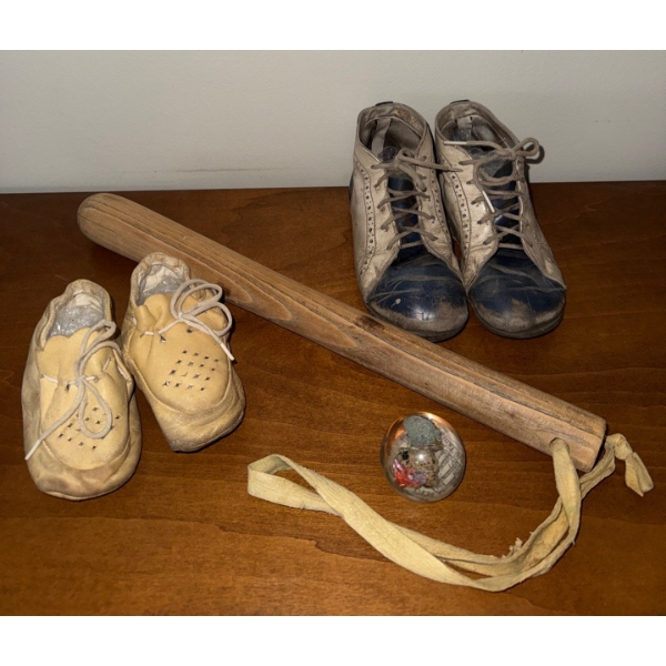 Sentimental Antique Keepsakes - Baby Shoes Tball Bat & more