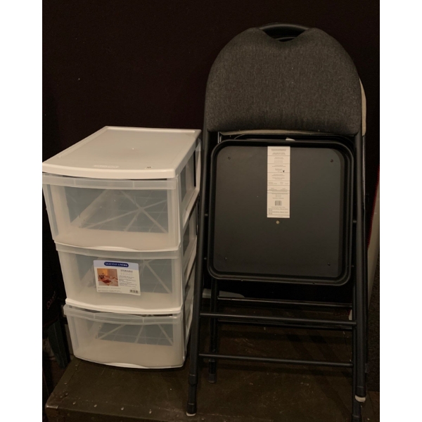 Rolling Storage, Foldable Chairs + Foldable Table (30W, 19D) 