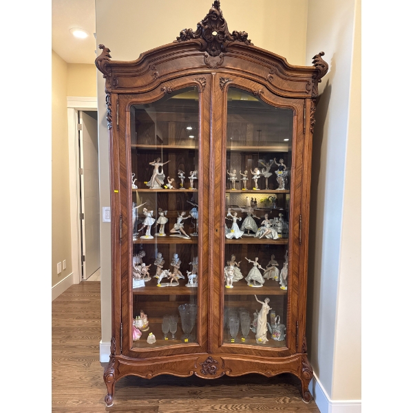 Antique French Louis XV Walnut and Glass Vitrine Cabinet, Contents NOT Included, 8ft10In T, 4Ft2In W