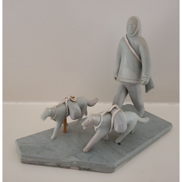 Indigenous Art  Stone Carving of Hunter w/ Dogs (Dog Detached Not Damaged) - 7L, 5T  