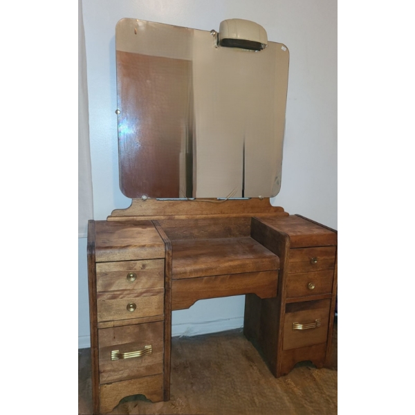 Wooden Vanity with 4 Storage Drawers 40 W, 16 D, 25 T and Attached Mirror 30 W, 28 T