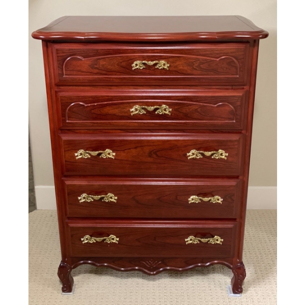 French Provincial Cherry Oak Dressing Table w/ Brass Hardware 33x17x47