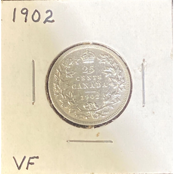 1902 VF Canadian Quarter 92.5% Silver