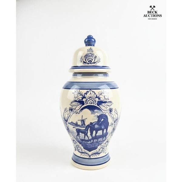 Vintage Delft Blue Lidded Vase 13''IN H