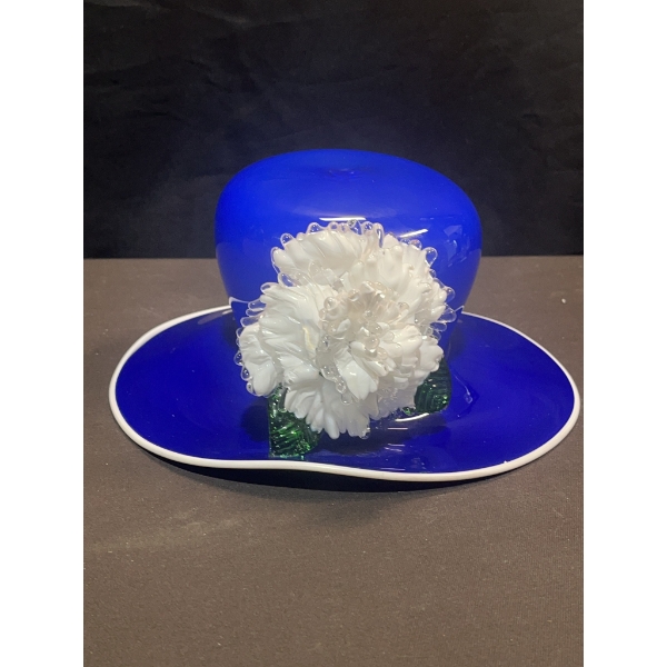 Paul Stankard Signed Glass Art Hat with Flower
