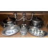 Image 1 : Collection Of Silver Plated Dinner/ Serving Items Candelabra, Coasters, Napkin Rings, Bowl w/Lid & M
