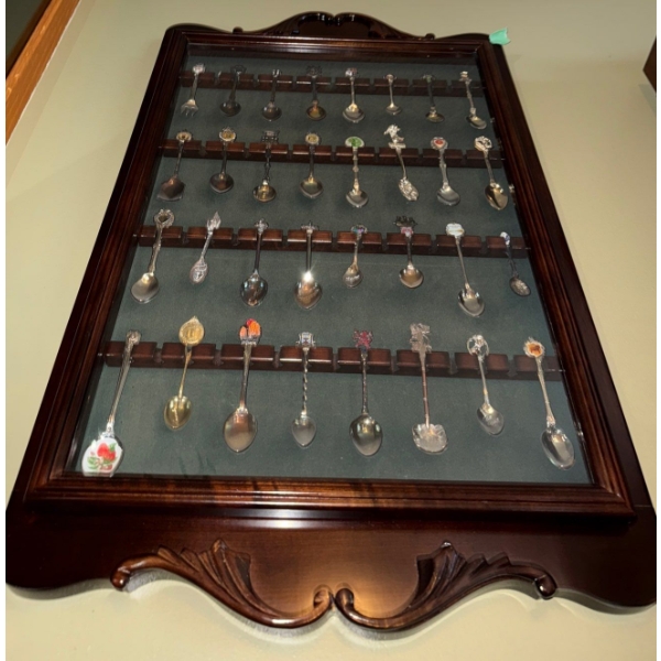 Collectable Souvenir Spoon Collection in Decorative Shadow Box Display